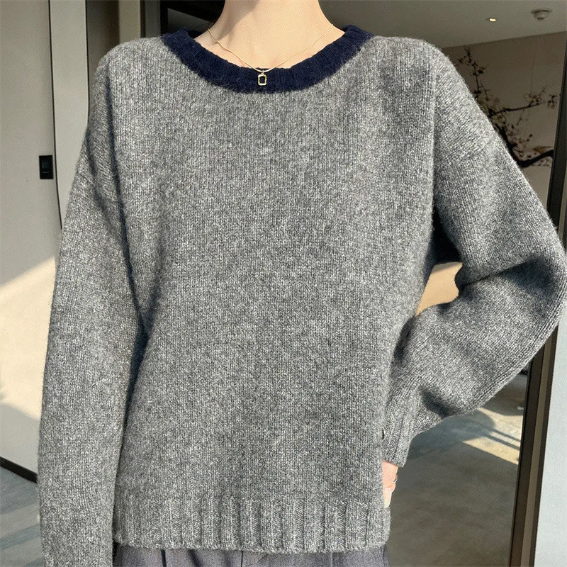 رائجة البيع جديد 100% ميرينو الصوف السيدات الجولة الرقبة سترة فضفاضة الراقية طويلة الأكمام الكشمير متماسكة البلوز المرأة الخريف/الشتاء #3