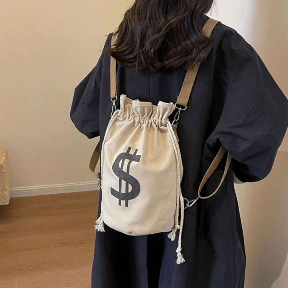 Canvas Print Drawstring Bucket Bag with Drawstring Large Capacity Schoolbag Bag The Fabric Is Soft and Comfortable Washable