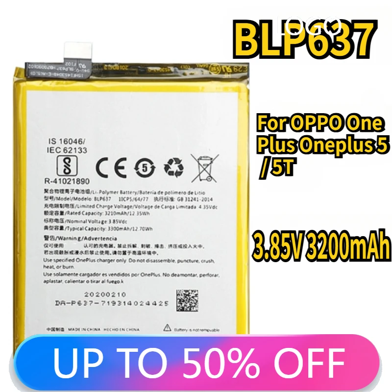 

BLP637 Battery For OPPO One Plus Oneplus 5 / 5T High Capacity 3200mAh Mobile Phone Replacement Battery