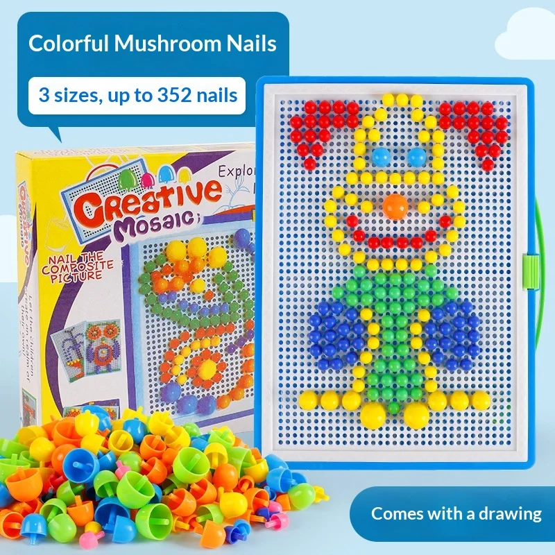 ตัวต่อเล็บรูปเห็ดสำหรับเด็ก กระดานจิ๊กซอว์โมเสกหลากสี ของเล่นเสริมพัฒนาการ ฝึกสมอง ของเล่นสำหรับเด็กและผู้ปกครอง ปลอดภัย ทนทานต่อการซีดจาง