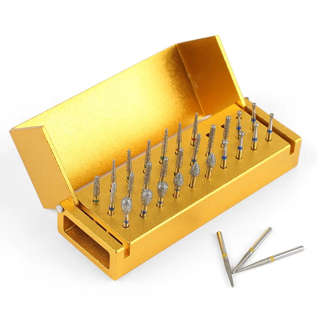 30Pcs Dental Diamond Burs Drill + Disinfection Block High Speed Handpieces Tools Holder For Teeth Whitening