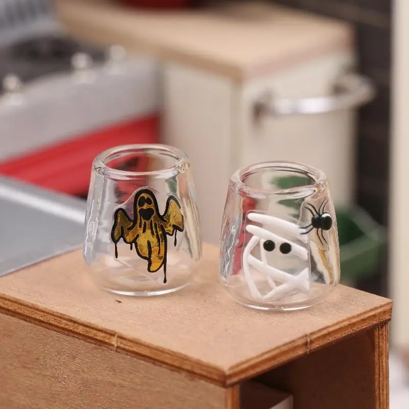 1/12 Dollhouse Simulation Clear Glass Cup Model Dollhouse Mini Kitchen Decoration Dolls House Halloween Scene Decor Accessories