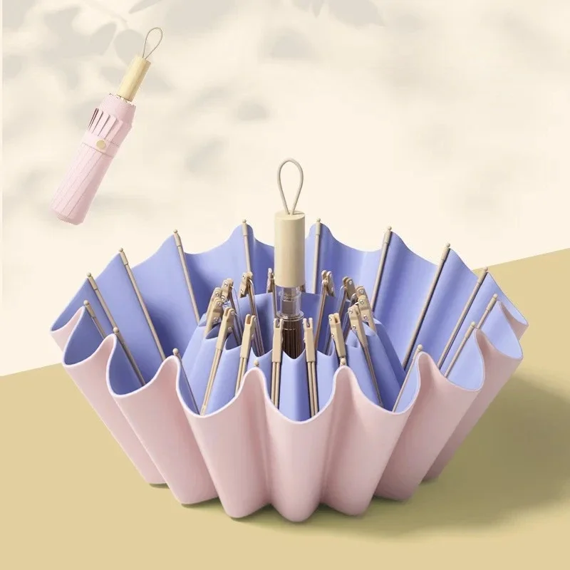 UV UPF50+ Protection Folding Sun Umbrella Women, Windproof 16 Bone, Color Glue Sun Protection Parasol Rain and Shine Umbrellas