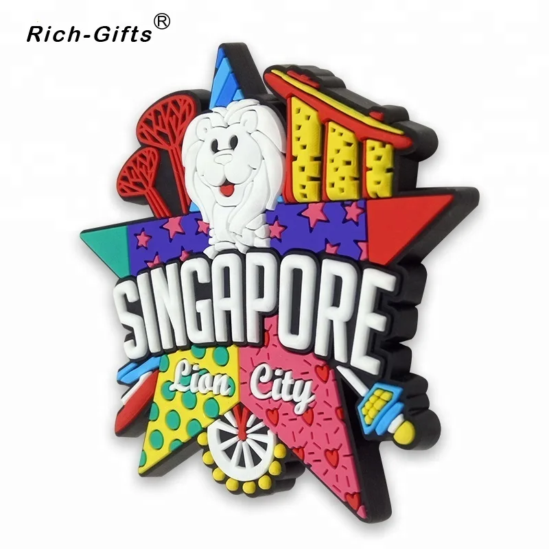 Personalized Singapore Logo Soft Rubber Fridge Magnets for Tourist Souvenir