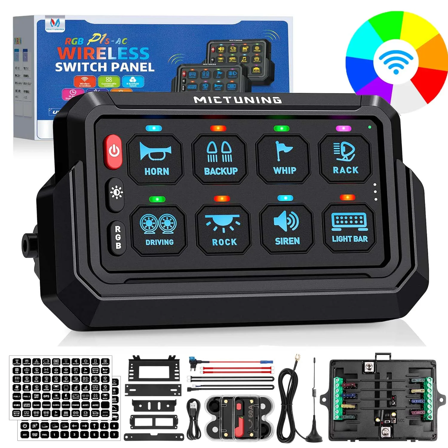 

MICTUNING Wireless P1S 8/12 Gang Switch Panel,Wireless Range Up To 265FT Multifunctional Cordless Panel For Marine Car Truck