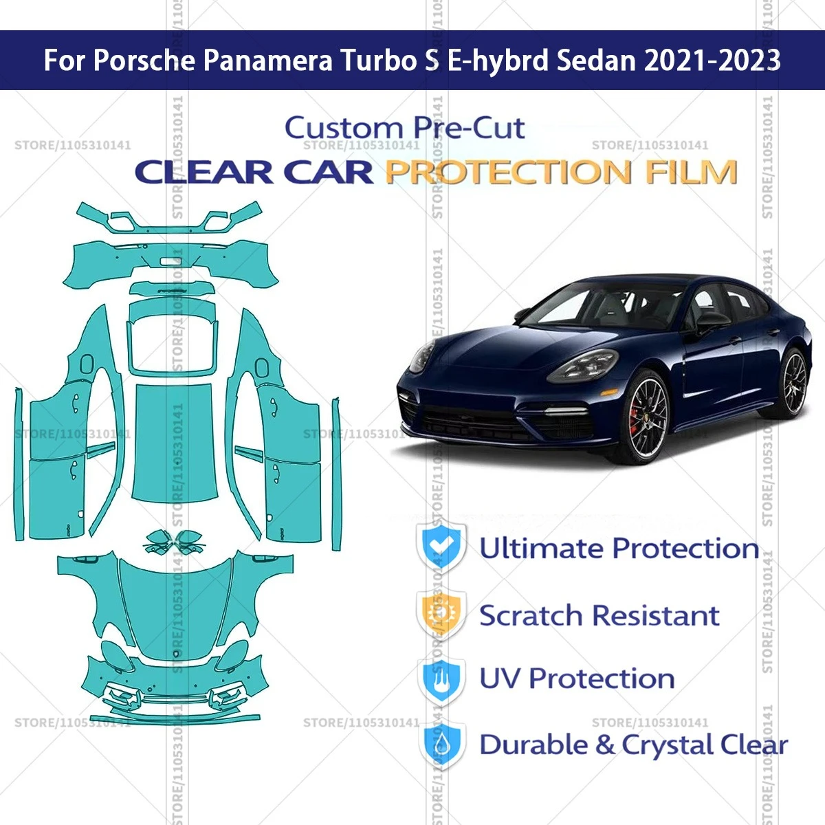 

Защитная пленка PPF для Porsche Panamera Turbo S Hybrid Sedan 2021-2023, предварительно вырезанная, прозрачная, автомобильная пленка PPF