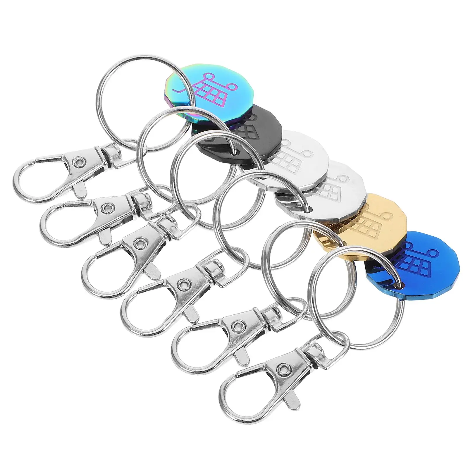

6pcs ShoppingCartCoinKeychainDurableStainlessSteelTokenQuarterKeeperTrolleyReleaseGroceryHolderFunUnlockMiniCampingHiking