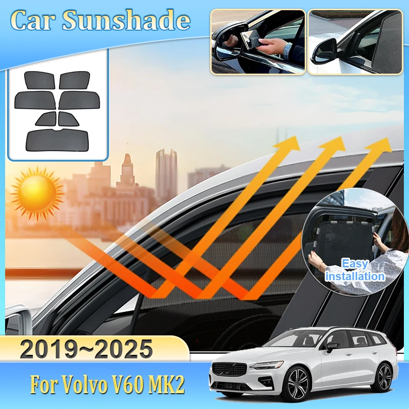 

Auto Mesh Sun Shade For Volvo V60 MK2 Accessories 2019~2025 Car Magnetic Sunshade Anti-UV Privacy Blocking Visor Tools Sun Visor