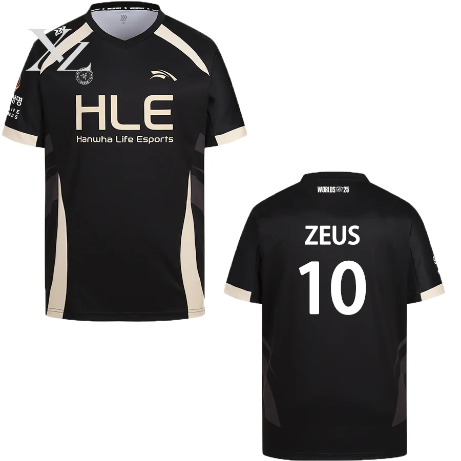 Premium Durable Zeus Black Worlds Championship Jersey T-Shirt, LOL Esports LCK HLE Team Uniform, Oversized Unisex Y2K For 2025