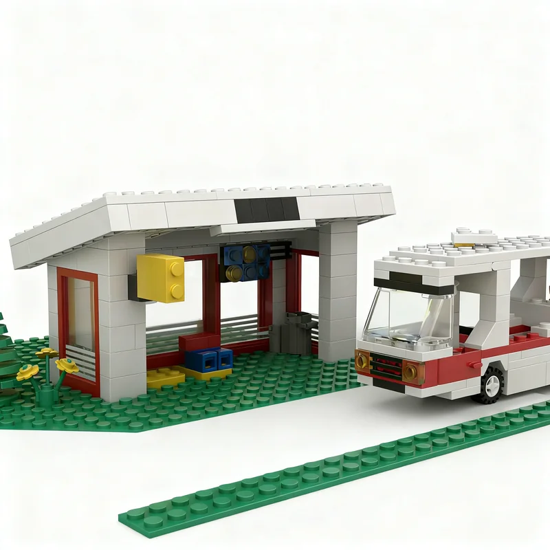 196pcs MOC Town Classic Bus Stop Model Building Blocks Christmas Gift Architecture Assemble DIY Toys Creative Idea Education