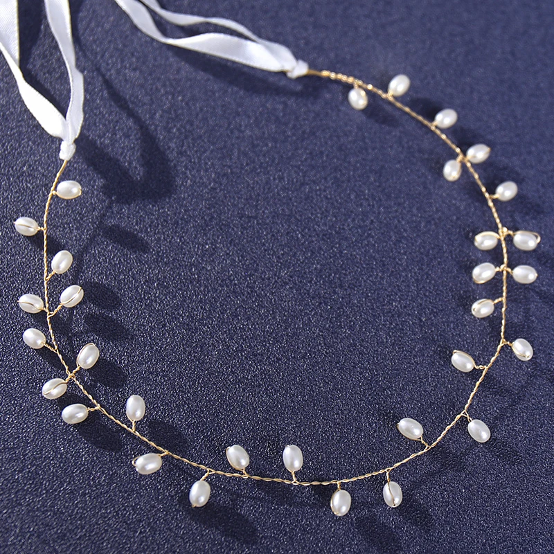 Handmade Pearls Headbands For Women Bride Wedding Hairband Hair Accessories Head Vines Jewelry image 3