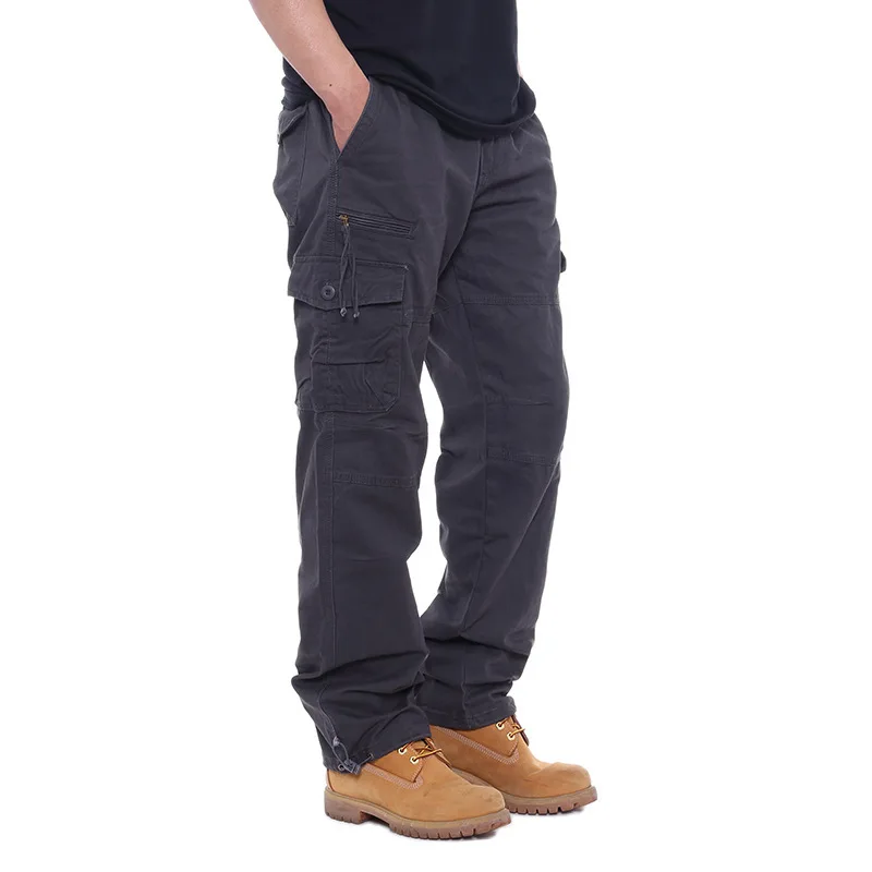 

Men's Casual Elastic Waist Cotton Cargo Pants Multi-Pocket Loose Work Baggy Pants