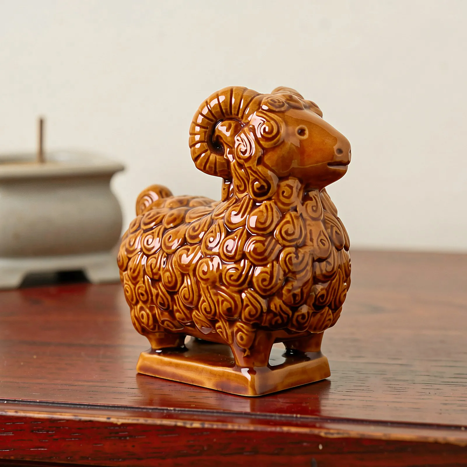 2027 Chinese Zodiac Goat Ceramic Ornament Tang Sancai Wealth Goat Sculpture Chinese Zodiac Ram Figure Desktop Home Decor
