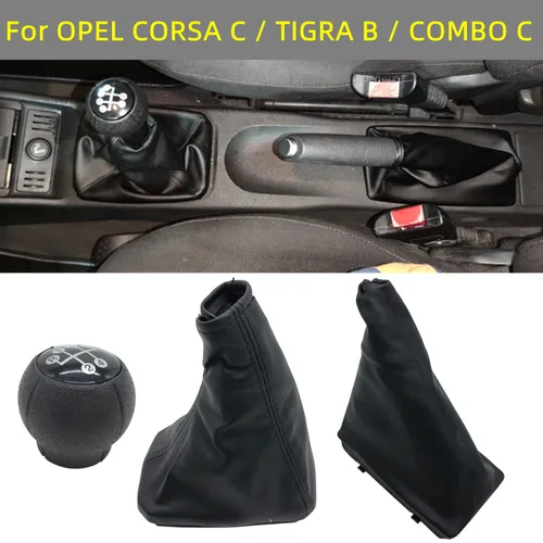 Imagen 1 del producto Perilla de palanca de cambios, polaina, Collar de bota, funda antipolvo para freno de mano para OPEL CORSA C 01-06 TIGRA B 04-12 COMBO C 01-11