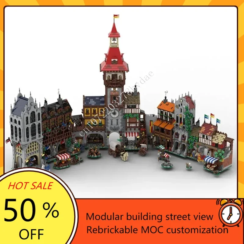 

12725PCS MOC Hot Medieval Castle Puzzle Model Complete Medieval Town Square Christmas DIY Assembly Set for Kids Holiday Gift