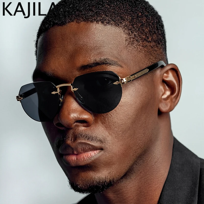 

Square Rimless Sunglasses Men 2026 Luxury Designer Steampunk Frameless Polygon Oval Metal Geometric Sun Glasses Vintage Shades