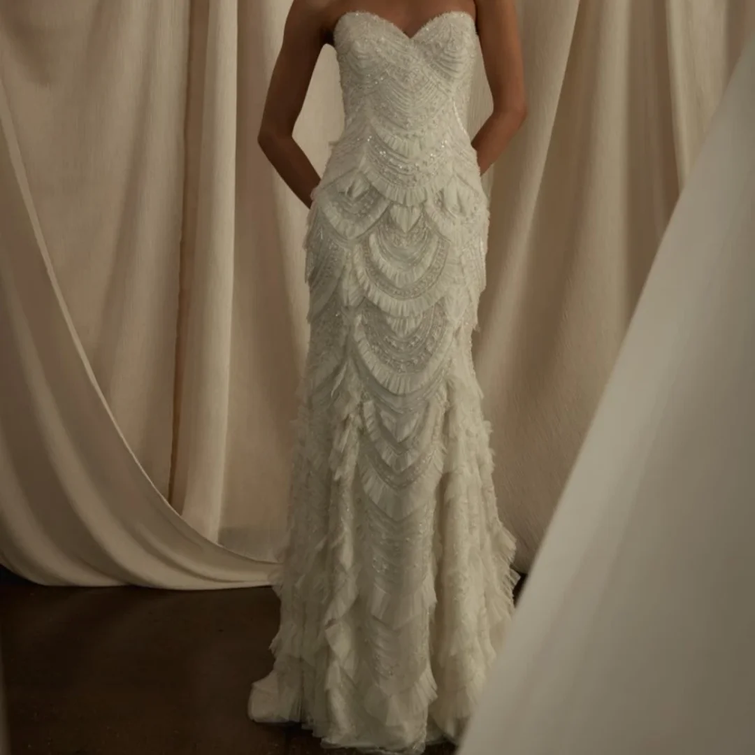 

Потрясающее многоярусное свадебное платье с бисером 2025, женское мечтательное платье с птицами, стильное прямое платье с вырезом сердечком и жемчугом по индивидуальному заказу