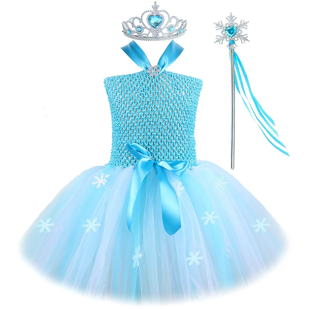 Princess Elsa Dress Tutu for Girls Ice Queen Birthday Dresses Toddler Kids Christmas Halloween Costumes Kid Girl Tutu Outfit