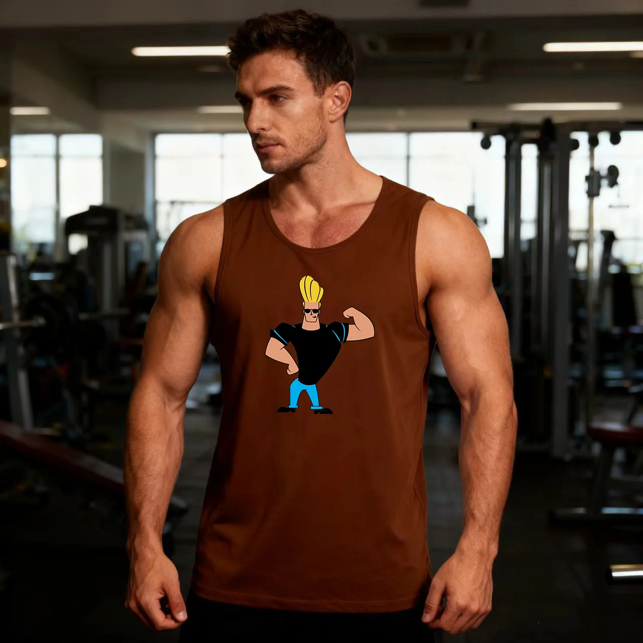 

A sporty pure cotton vest with a tough guy anime pattern for men