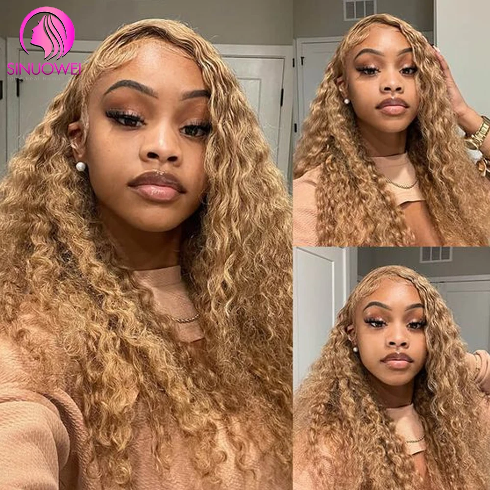 Highlight Ombre Lace Front Wig Human Hair Honey Blonde Water Wave Wigs 27 Color Brazilian Deep Curly Lace Frontal Wigs For Women