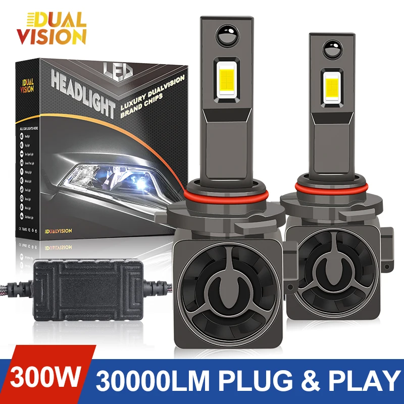 

300W 30000LM H1 H7 LED 9005 9006 HB3 HB4 CANBUS Light Mini Head Lamp Size Wireless Turbo LED Headlight Bulb with Fan 6000K 12V