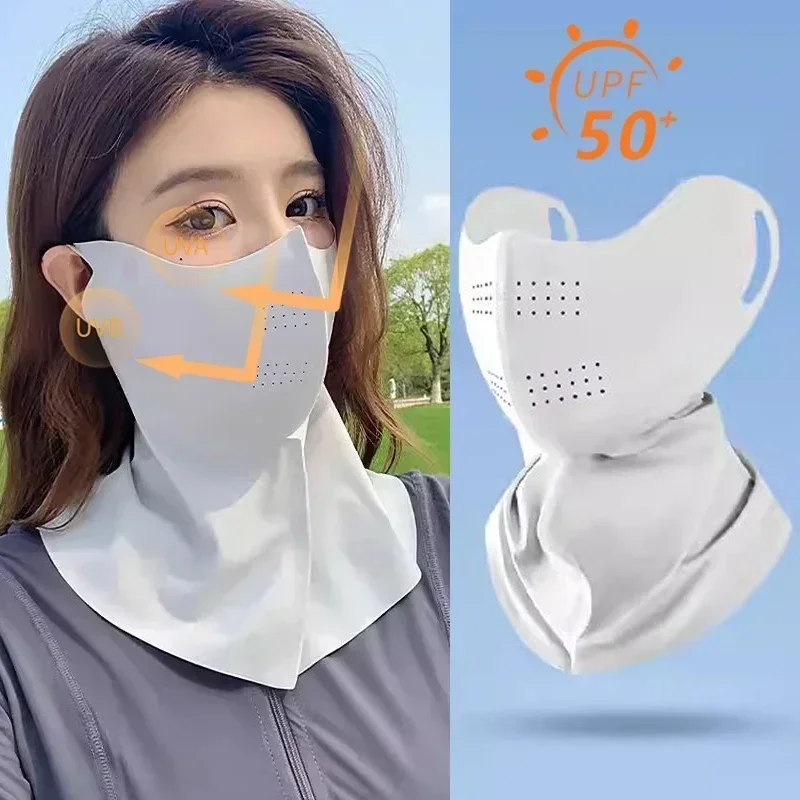 UPF50+ Masker Pelindung Tahan Matahari Syal Leher Penutup Wajah Sutra Es Penutup Bungkus Luar Ruangan Olahraga Bersepeda Wanita Pria Tabir Surya Musim Panas