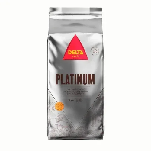 Delta Cafés - Café en Grano Platinum - 1 Kg - Intensidad 12 - Mezcla de Granos de Café Tostados Arábica y Robusta - Sumamente Aromático con Notas de Nueces Tostadas. FlavorName: Café tostado con finos