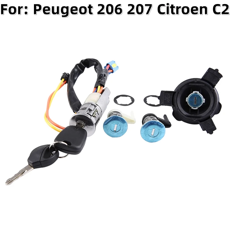 XIEAILI OEM Set completo cilindro serratura per Peugeot 206 207 per Citroen C2 con 2 pezzi chiave serratura di accensione cilindro serratura porta