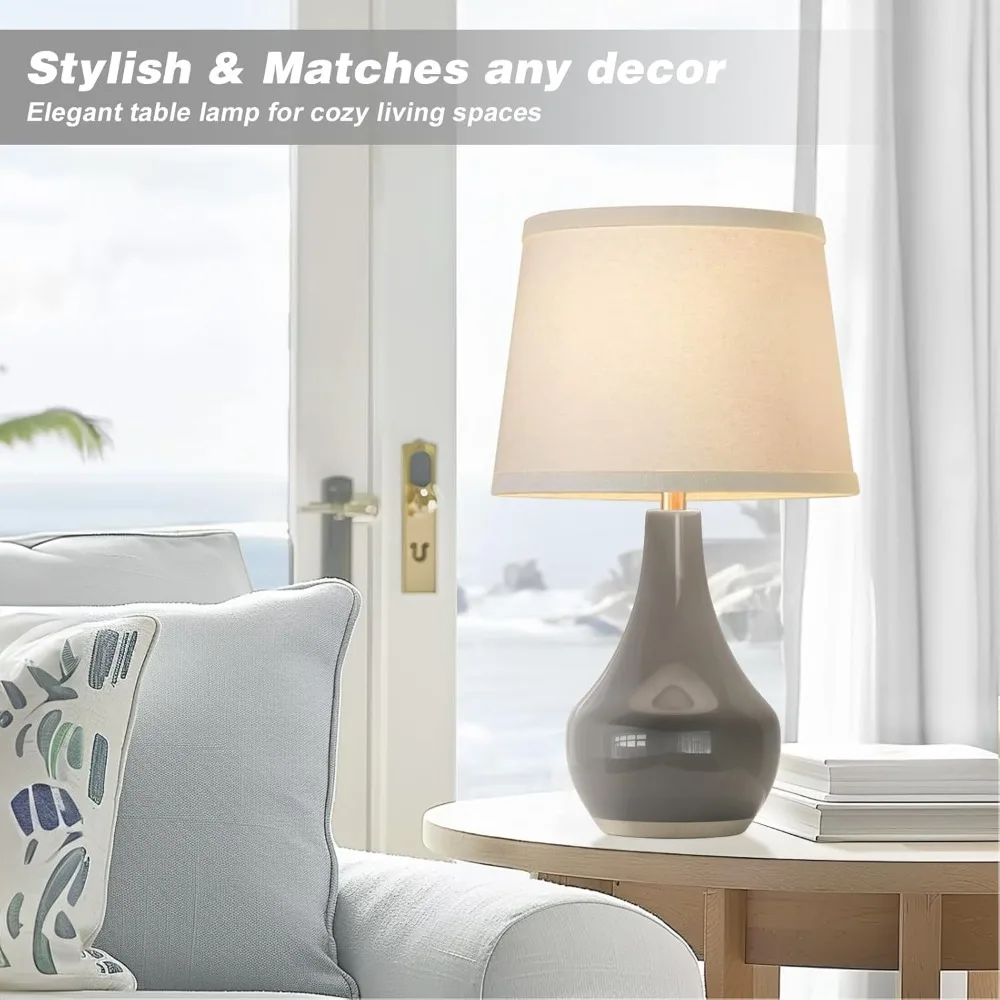 

Modern Ceramic Table Lamps for Night Stands - Bedside Lamps Set of 2 for Nightstand, 19.4" Grey Bedroom Lamp for Living Room