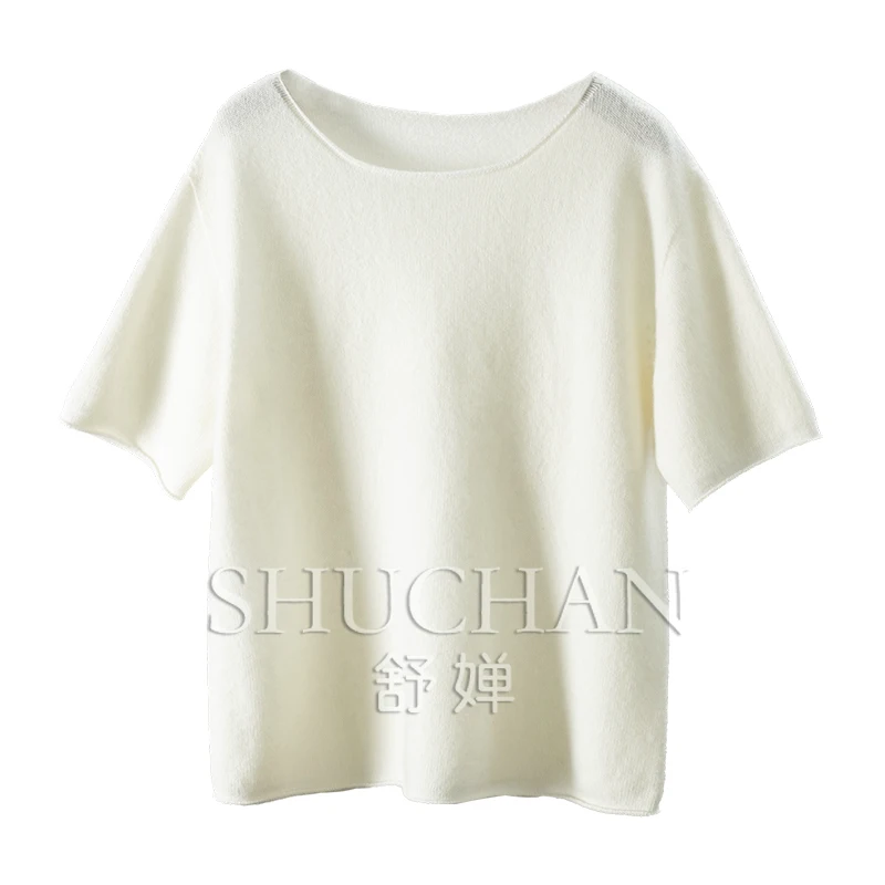 

Early Autumn High-qualityseamless 100 Wool Round Neck Short-sleeved Crimped Knitted Sweater Women's 77C5