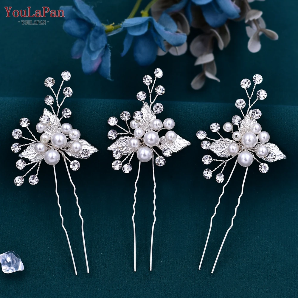 TOPQUEEN-Pinza de pelo en U para mujer y niña, horquilla nupcial con cuentas, accesorios de boda, Tiara de novia, HP133