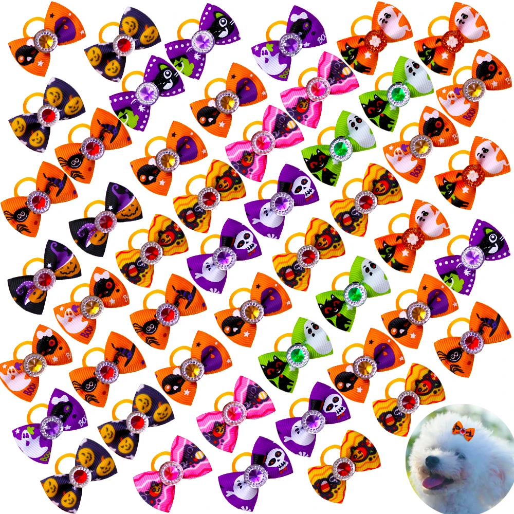 100pcs Halloween Dog Hair Bows Halloween Bows For Small Dogs Cats For Pet Dog  Cat Hair Accessories Pet Grooming Products