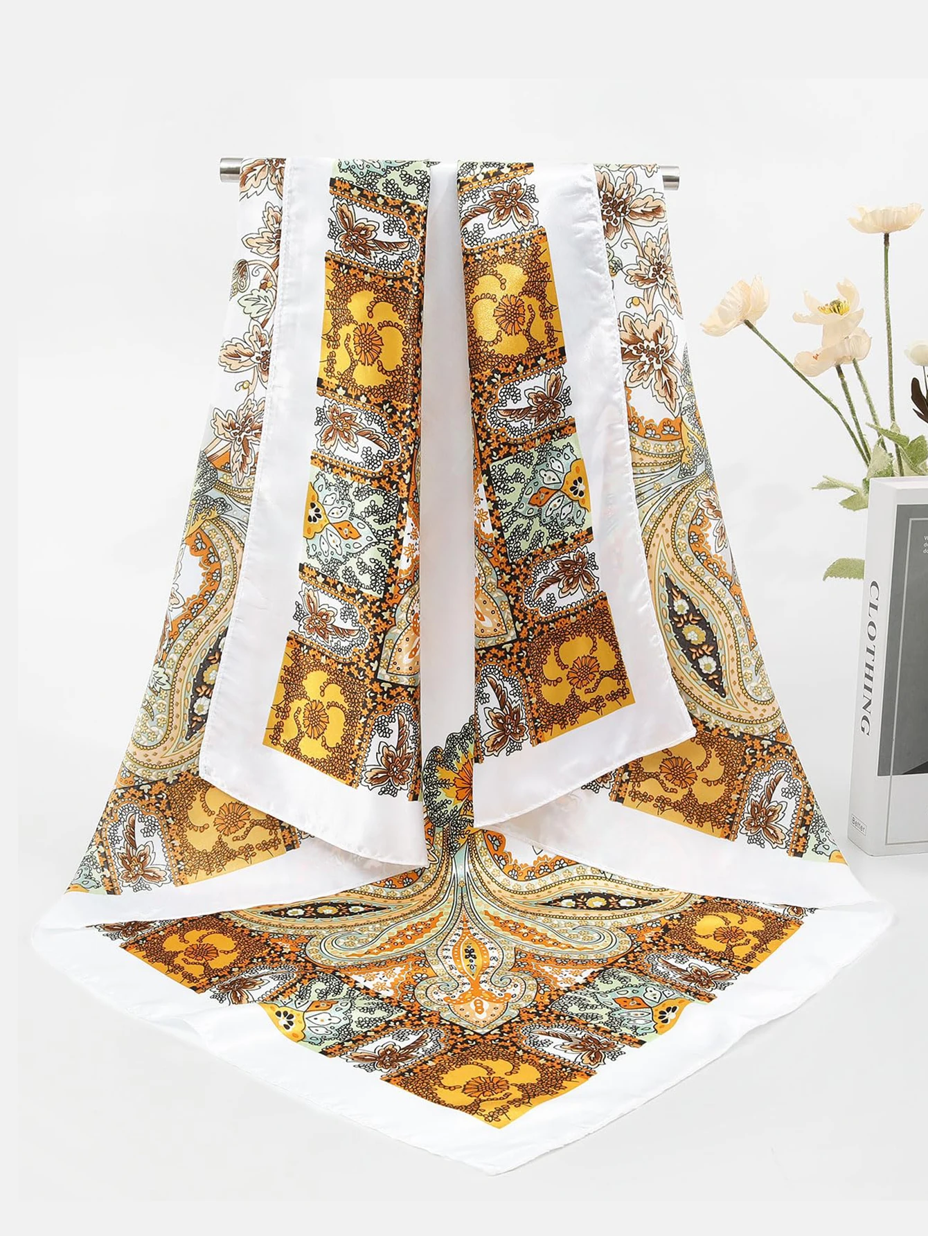 4 قطعة/المجموعة نابضة بالحياة الأزهار الشعر وشاح البوهيمي الساتان الحجاب مربع عقال حزب أغطية الرأس عمامة هيرباند خوذة #5