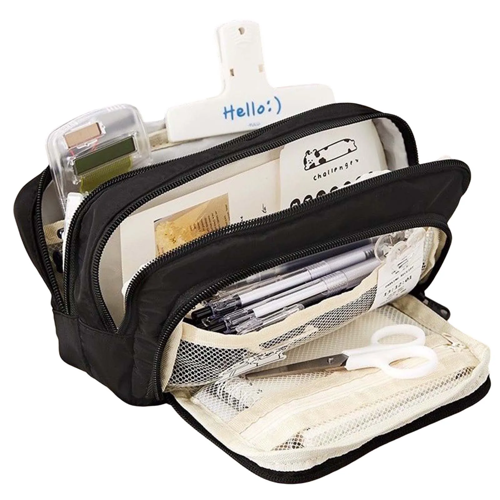 Portable Three-Layer Pencil Case Zipper Stationery Storage Bags with Zipper for School Student Teen Girl Boy