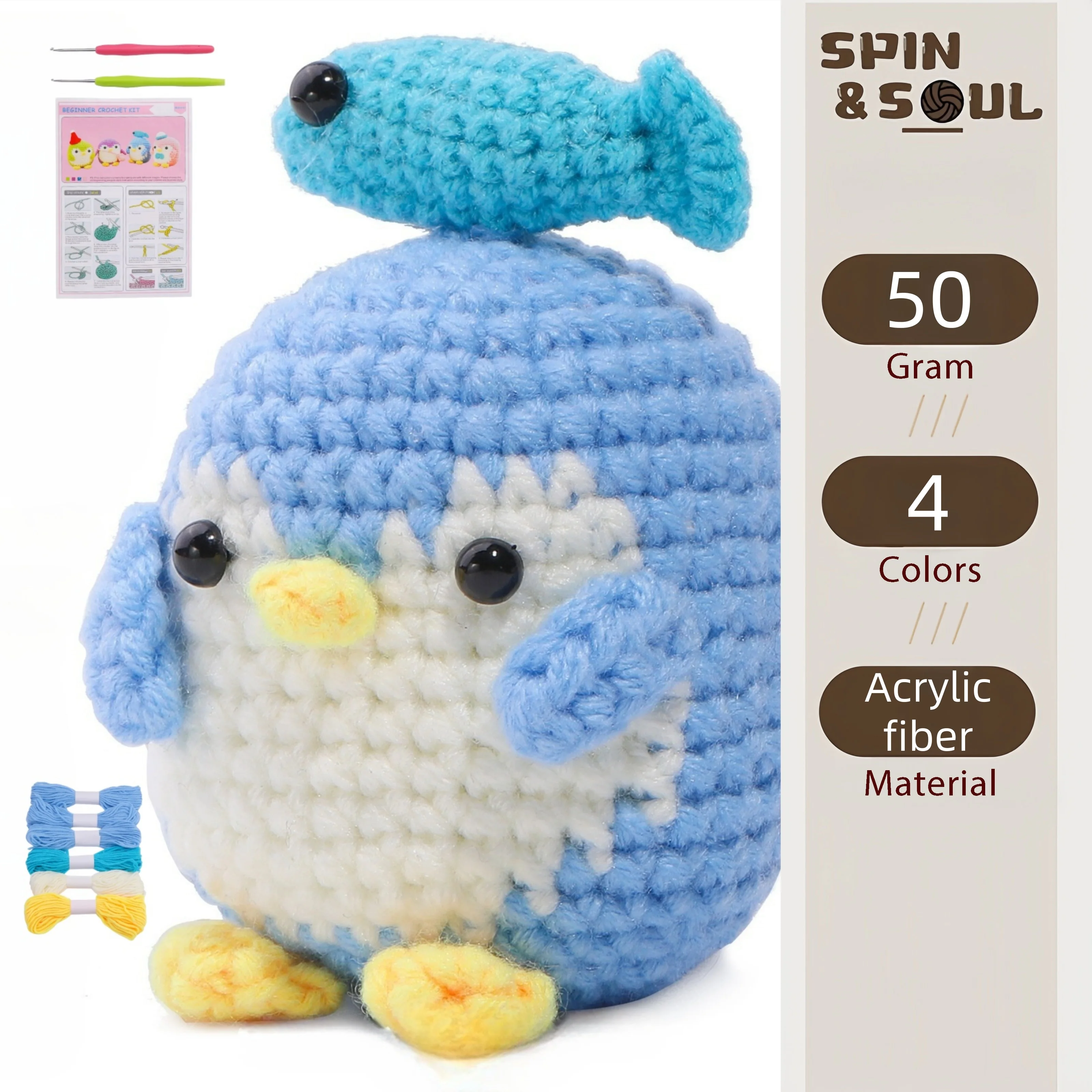 

Cotton Knitting Yarn Thread Needles Hook Knit Tool Set Crochet Animal Kit for Beginners DIY Craft 바느질 재료 꾸러미 Набор для сшивания