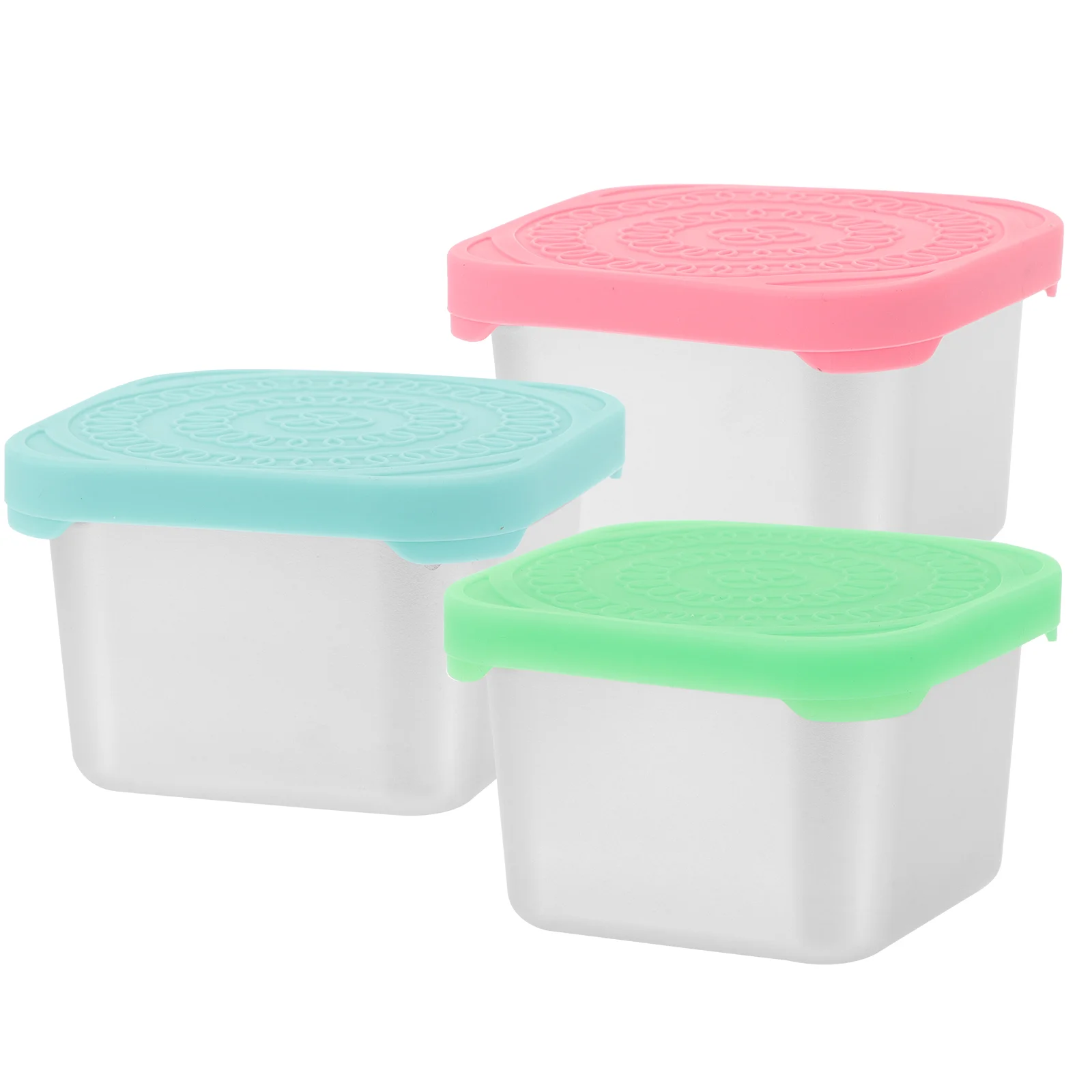 3 Pcs 304 Stainless Steel Containers Square Sealed Lids Snack Fruit Lunch Box Baby Food Storage Metal Prep Containers Reusable