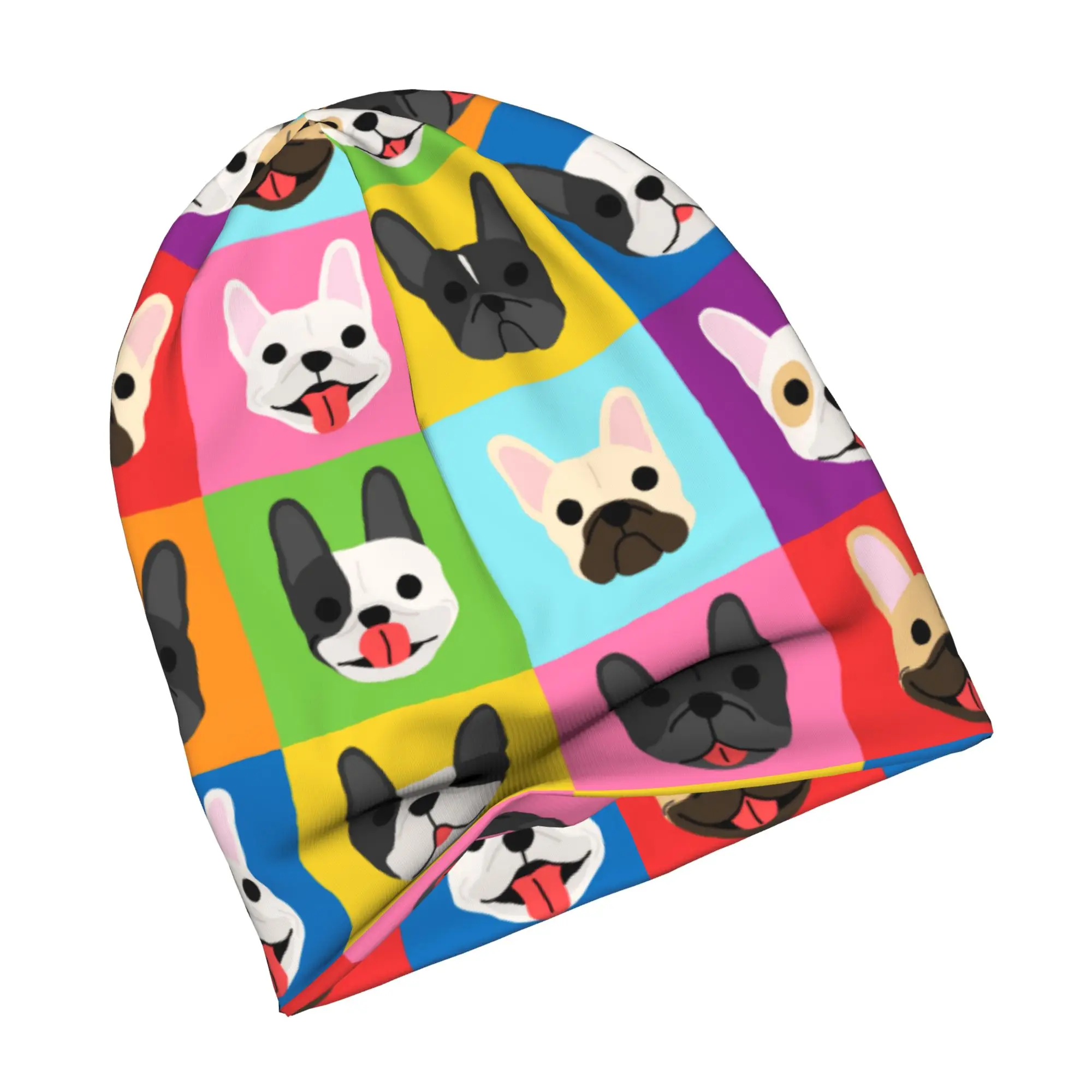 Pop Art Style French Bulldog Faces Skullies Beanies Caps Winter Warm Women Men Knit Hat Unisex Frenchies Dog Pet Gift Bonnet Hat
