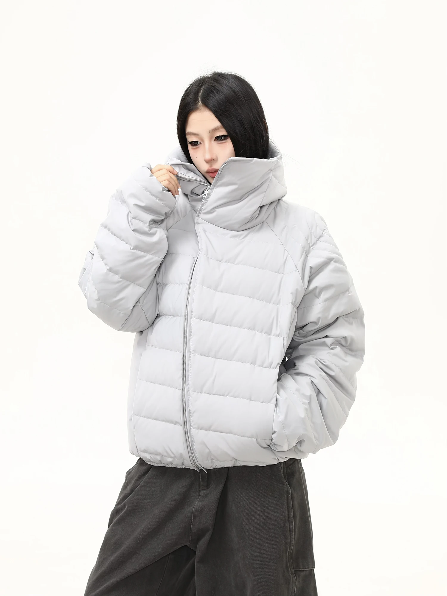 

Теплая повседневная женская пуховая куртка Tagkita, уличный стиль, свободный крой, с капюшоном, на молнии, для зимы