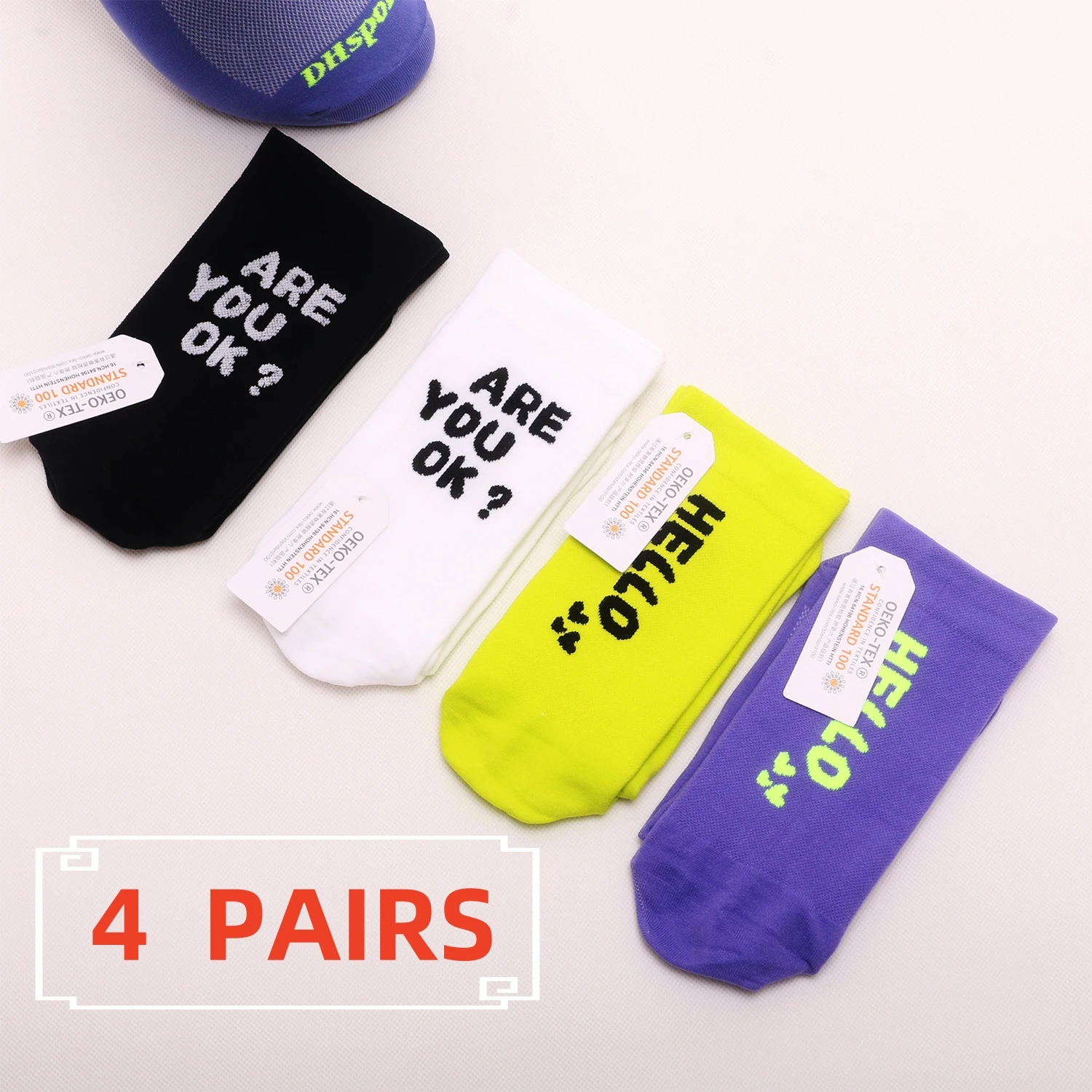 

4 Pairs of New Summer Internet Celebrity Cycling Socks for Cycling Sports Breathable Quick-Drying Sweat-Absorbent High-Elastic Men's and Women's Four-Season Mid-Tube Socks
