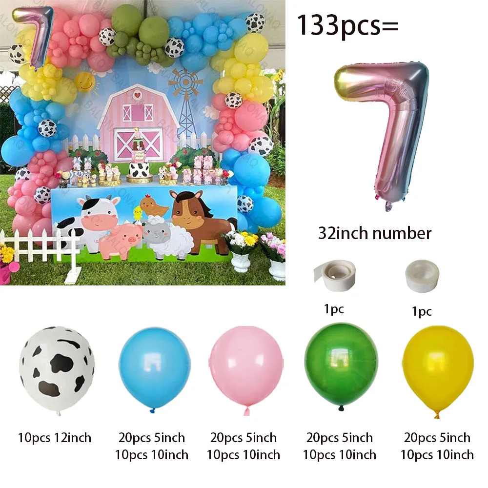 1Set Farm Party Decoration NUmber Foil Balloon Garland Arched Cow Pig Animal Themed Birthday Party Decoration Baby Shower Decor