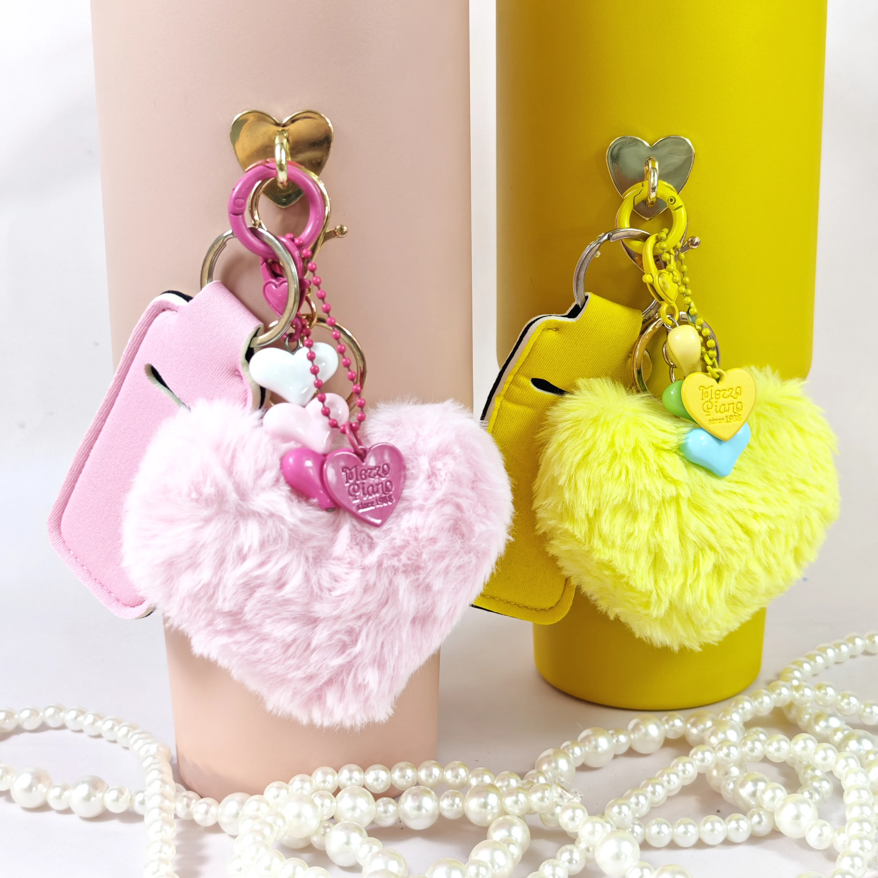 New Star-Shaped Plush Ball Keychain Lipstick Storage Bag Water Cup Accessory 3-Piece Set