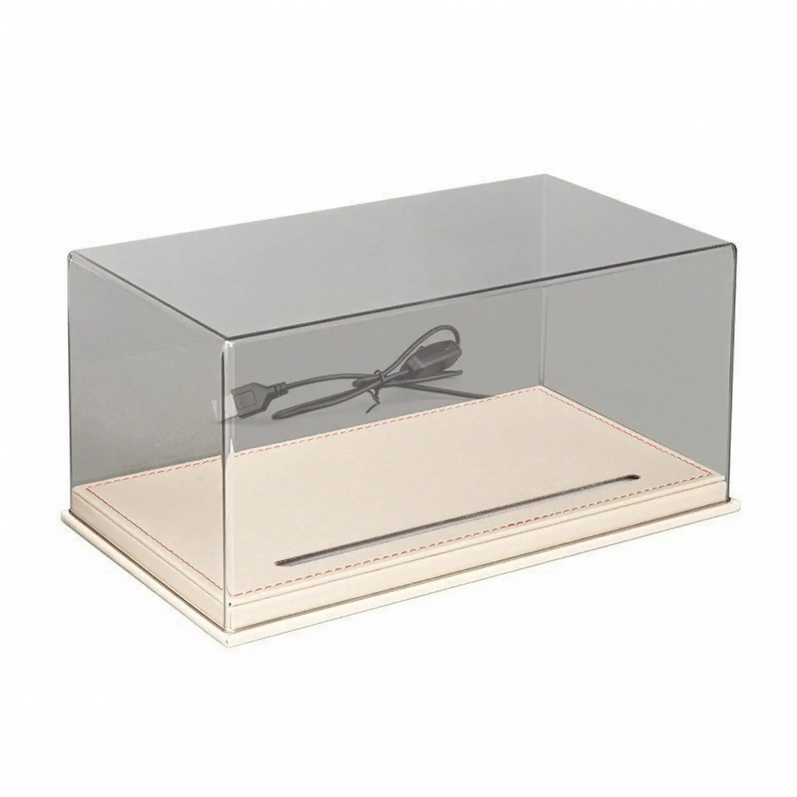 PVC Display Case for Scale Vehicle Models with Stitched Faux Leather Base and Front Slot Detail