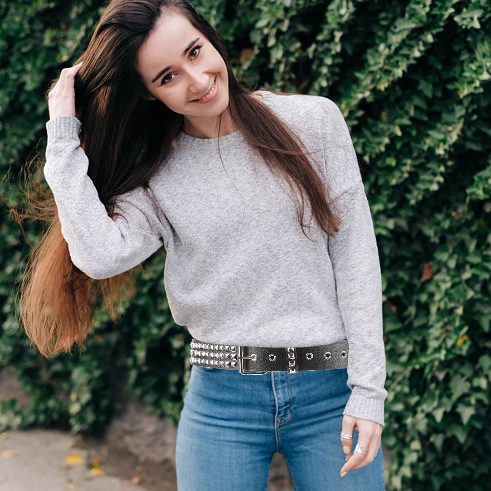 

Rivet Length Female Women Men Belts Steampunk Style Square Nails Male Man Punk Belt Punk Style Buckle Waist Belt