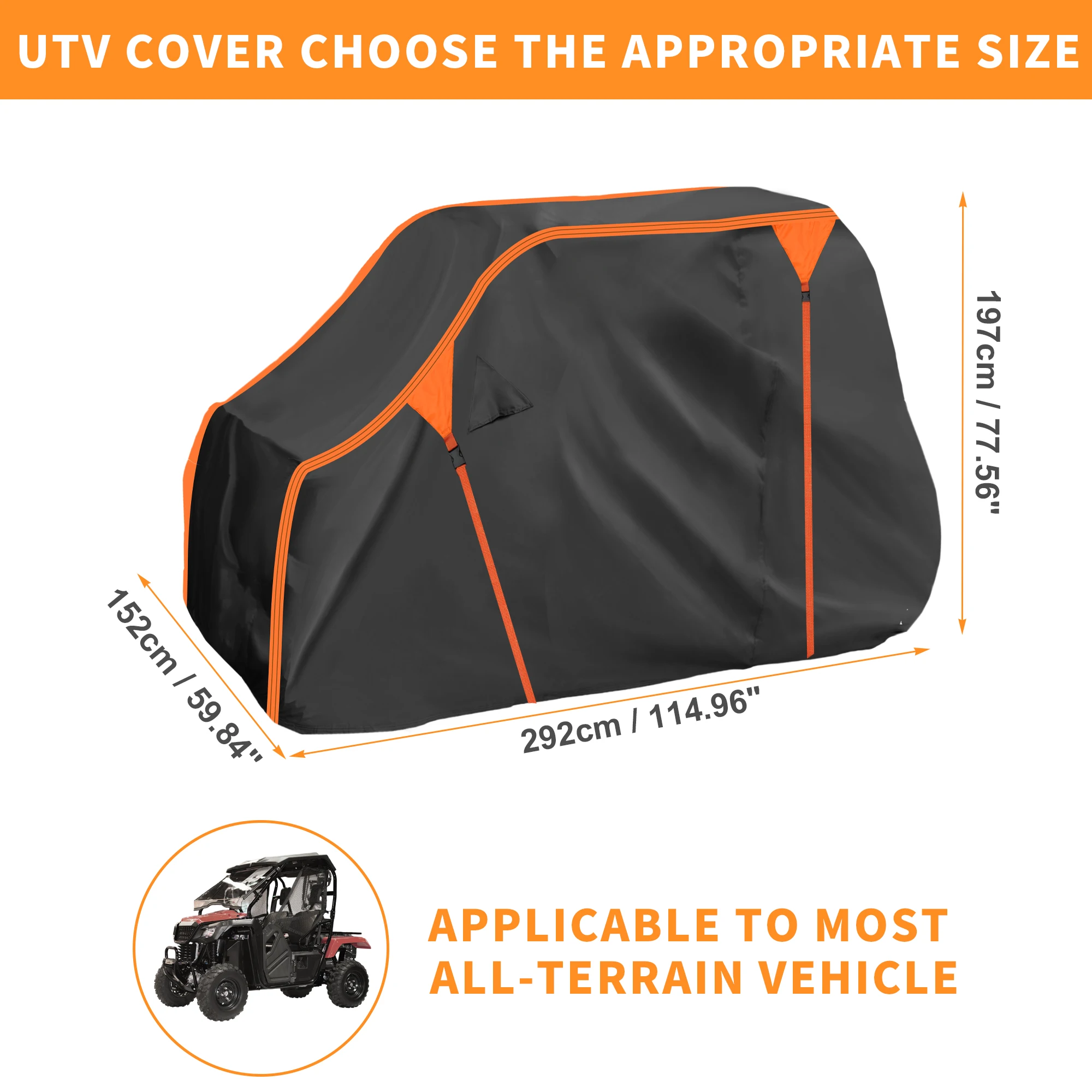 UXCELL Waterproof UTV Cover Side by Side Cover for Honda pioneer-700 Black 210D PU