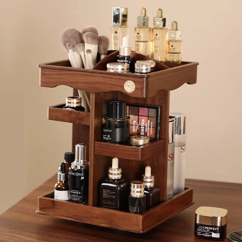 Wood Makeup Organizers Rotating Makeup Organizers Bathroom Ornaments Cosmetic Storage Box Eyeshadow Cosmetic Storage Box Modern
