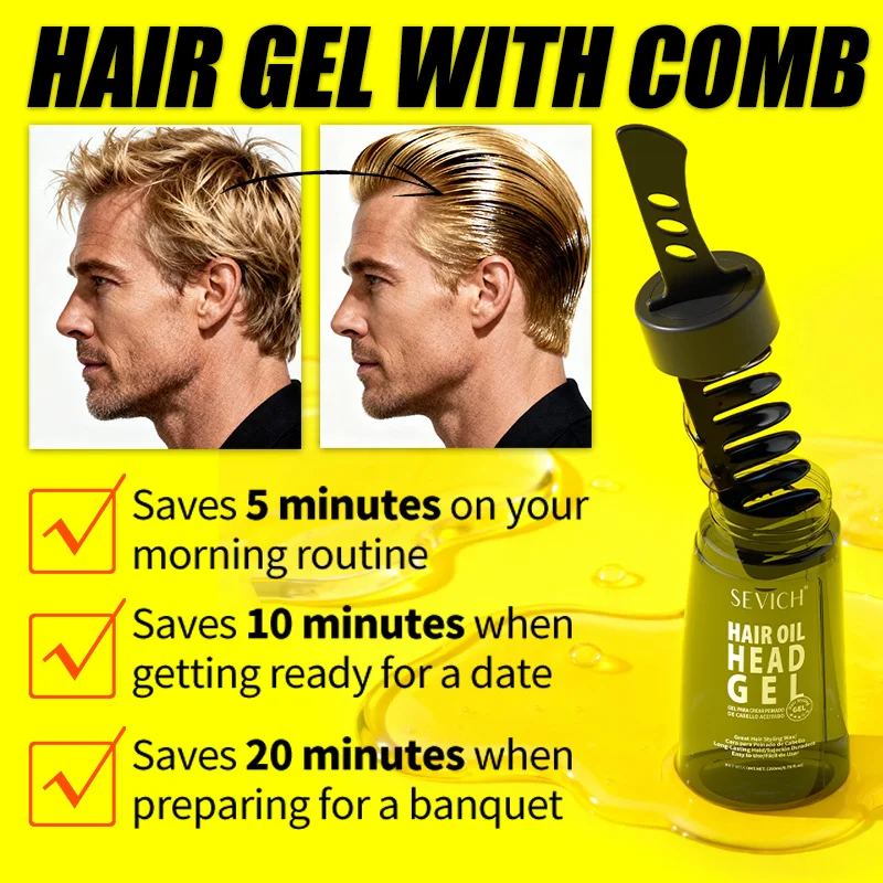 

260ml Hair Wax Gel With Wide Tooth Comb 2 in 1 Long Lasting Strong Hold Fluffy Hair Oil Head Gel Salon Men's Hair Styling Cream