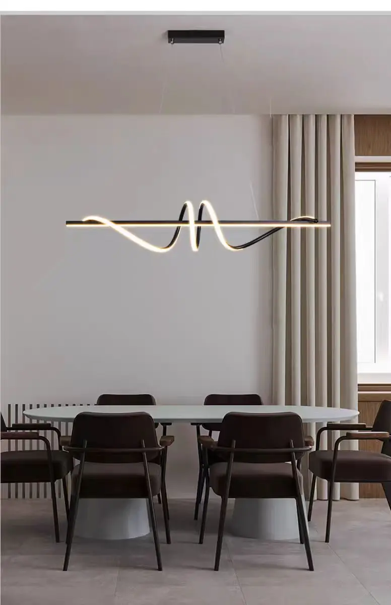 Modern LED Hanging Lights Restaurant Iron Gold Black Long Strip Starry Sky Top Hotel Dining Table Living Room Bar Pendant Lamp