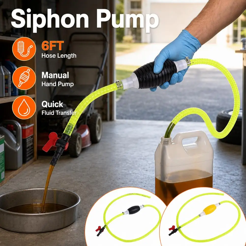 Portable Siphon Pump with Control Valve, Manual Liquid Transfer Pump for Oil, Water, Fish Tank, Emergency Fuel Transfer