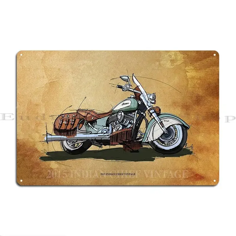 2015 Indian Chief Vintage Original Drawing Vintage Background Metal Signs Garage Wall Decor Classic Printed Wall Plaque