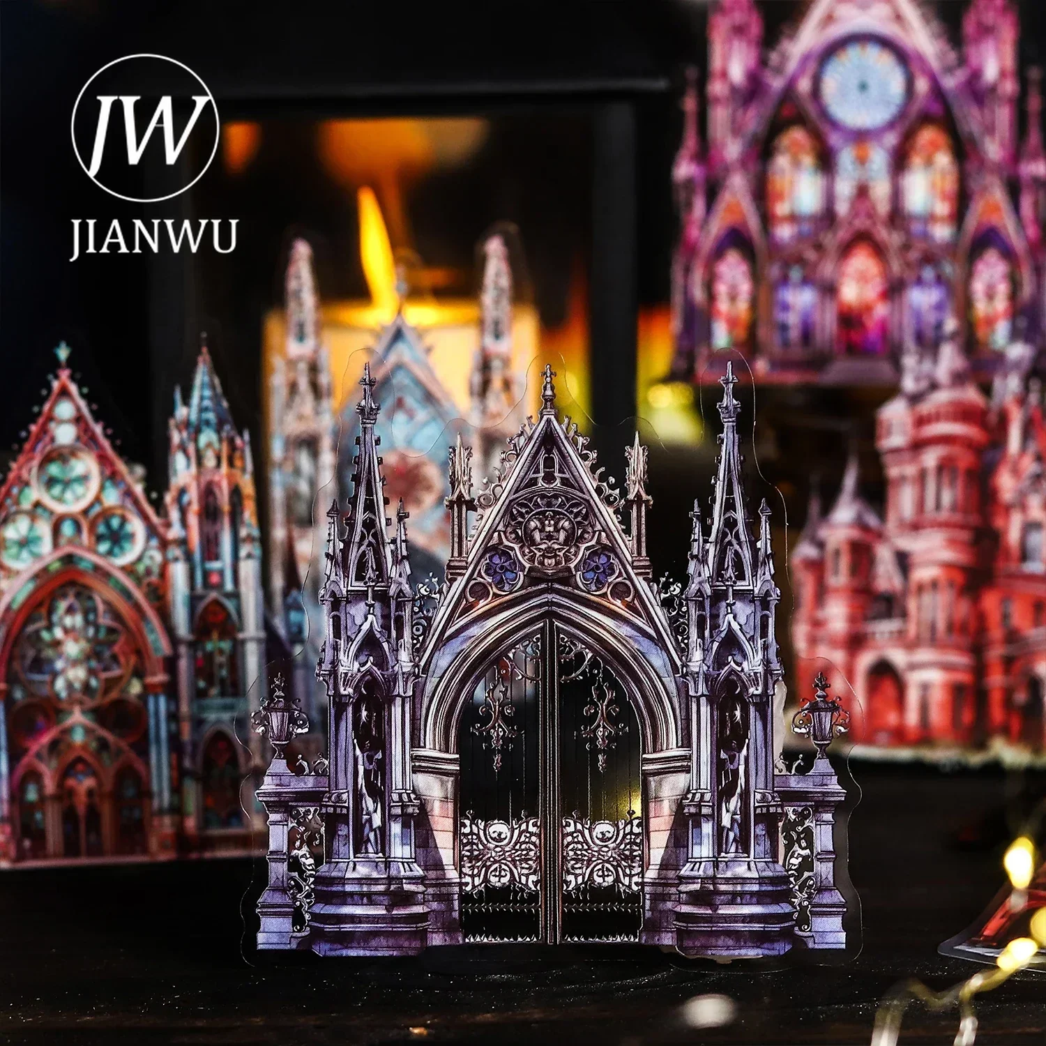 JIANWU Moonlight City Series Vintage Gothic Castle Landscaping Material Collage PET Sticker Creative DIY Journal Stationery